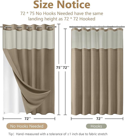 No Hook Waffle Weave Shower Curtain Set with Snap-in Fabric Liner and Mesh Top Window,256GSM Heavy Duty Fabric,Khaki Washable Luxury Shower Curtain for Bathroom Stalls (72x75 Inch)
