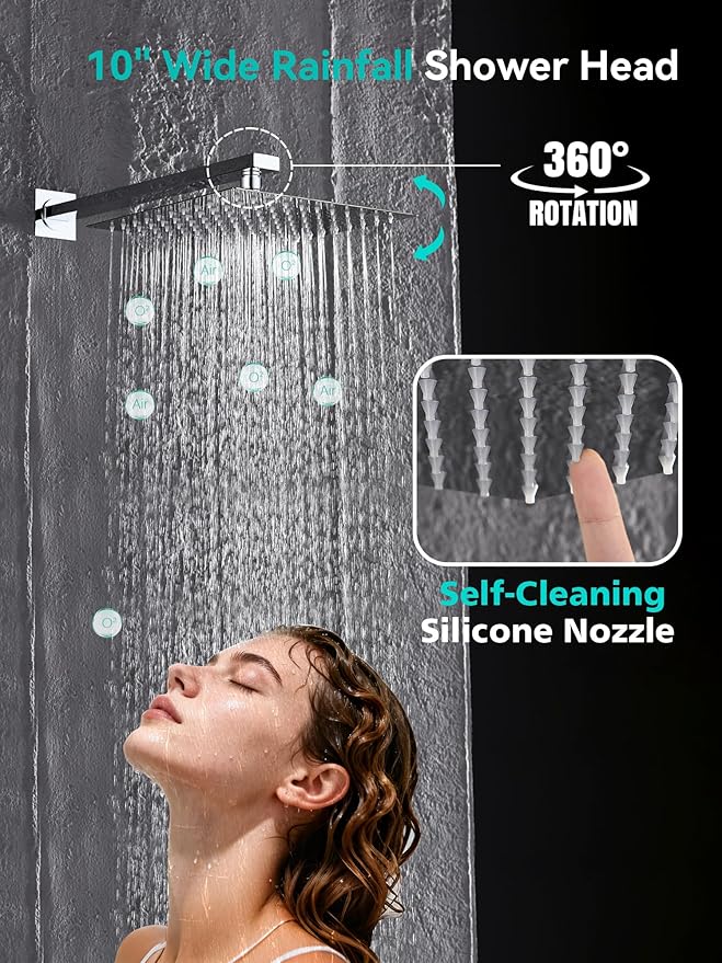 Lefton Shower System in Fahrenheit Display (Battery-free), 10” Overhead Shower Head with All-in-one Handheld Spray Showerhead and Bathtub Faucet, 4-in-1 Control System, SSWM2502 (Chrome)