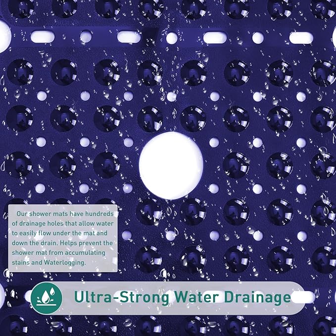 Large Navy Blue Square Shower Mat Non Slip 27 x 27 Inch, Soft Bath Mat Tub Mat for Inside Shower Floor, Bathroom Shower Stall Mats with Big Suction Cups Drain Holes, Easy Washable, BPA-Free