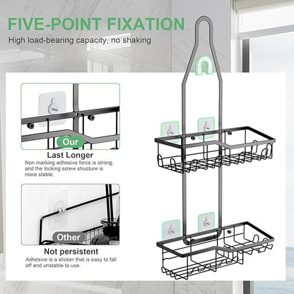 Shower Caddy Hanging,Rustproof Anti-Swing Shower Organizer,Hanging Bathroom Caddy,Bathroom Organizer with 18 Hooks for Razor/Sponge
