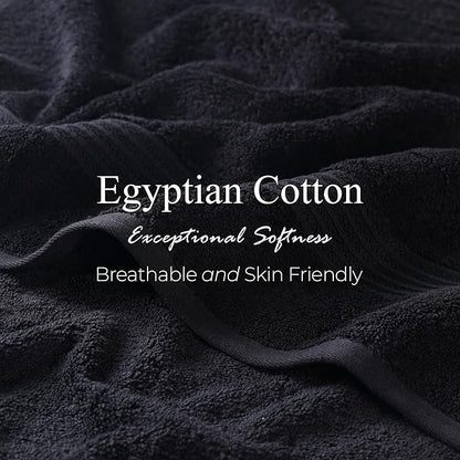 Superior Egyptian Cotton Bath Towel Set, Home Bathroom Towels, Master, Guest Bath, Decor Essentials, Quick Dry, Absorbent, Large Body Towels, Spa, Hotel, Resort, Adult, Kids, Set of 2, Black