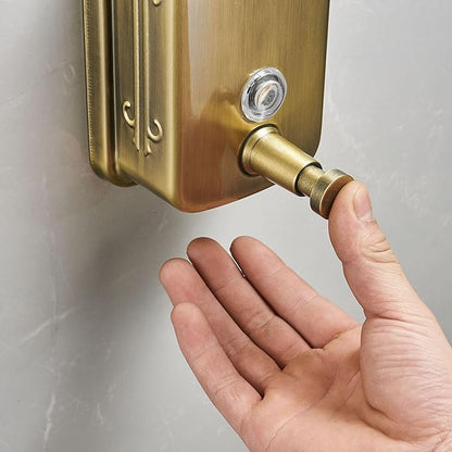 Wall Mounted Soap Dispenser for Bathroom Commercial Wall Liquid Dispenser Stainless Steel Hand Sanitizer Dispenser for Kitchen Garage Office Hotels Restaurants or Home Use 500ml (Brush Gold)