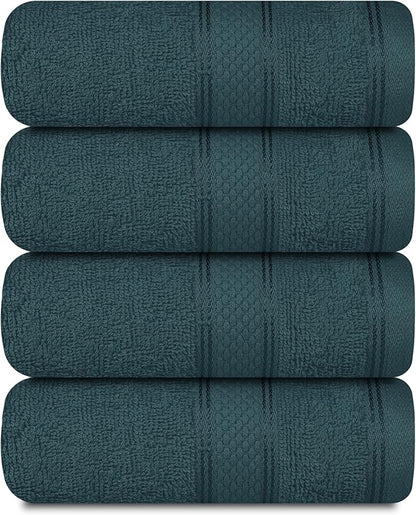 Casa Lino 100% Cotton Hand Towels for Bathroom - Soft, Highly Absorbent & Quick Dry Kitchen Towels - Gym Towel Set - Travel Towel Set - 24" x 16" - Pack of 4 - (Teal)
