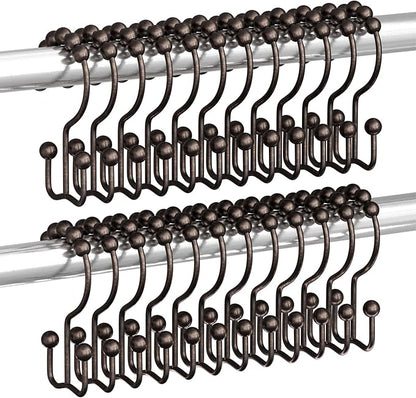 Titanker Shower Curtain Hooks Rings, Rust Resistant Metal Double Glide Shower Hooks Rings for Bathroom Shower Rods Curtains, Set of 24 Hooks - Bronze