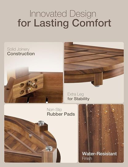 HOLANA 18" Acacia Wood Corner Shower Bench, Corner Shower Stool, Bath Stool with Lower Shelf - Wooden Shower Stool for Inside Shower - Shower Foot Rest, Shower Stands for Inside Shower (Walnut Color)