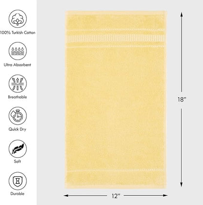 Melissa Linen, Fingertip Towels 4 Pack, 100% Turkish Cotton, Small Hand Towels for Body and Face, 12 x 18 in, Super Soft, Absorb Water, Quick Dry, (Light Yellow Fingertip Towels)