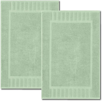 White Classic Luxury Bath Mat Floor Towel Set - Absorbent Cotton Hotel Spa Shower/Bathtub Mats [Not a Bathroom Rug] 22"x34" | 2 Pack | Green