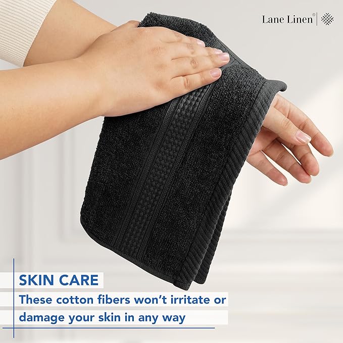 LANE LINEN Hand Towels 6 Pack (16"x28") - 100% Ringspun Cotton Bathroom Hand Towels - Durable, Quick Drying, Super Soft & Absorbent Large Hand Towel Set - Perfect for Regular use - Black Hand Towel