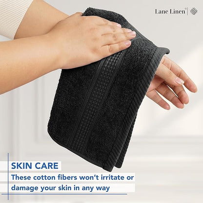 LANE LINEN Hand Towels 6 Pack (16"x28") - 100% Ringspun Cotton Bathroom Hand Towels - Durable, Quick Drying, Super Soft & Absorbent Large Hand Towel Set - Perfect for Regular use - Black Hand Towel