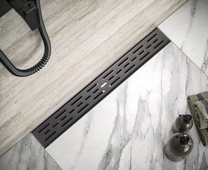 HEATGENE 12-Inch Linear Shower Drain in Venetian Bronze - Stainless Steel Rectangular Shower Floor Drain - Removable Decorative Cover - Adjustable Leveling Feet - CUPC Certified