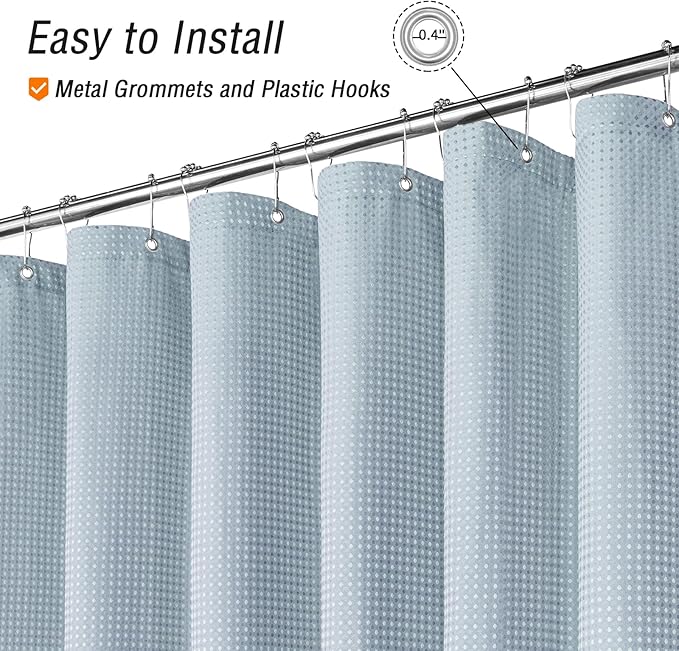 Gibelle Small Stall Shower Curtain 36 x 72, Narrow Half Waffle Weave Textured Fabric Shower Curtain for Bathroom, Water Repellent, Machine Washable, Fog Blue