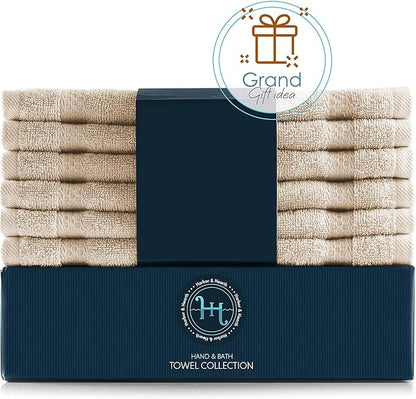 Hearth & Harbor Washcloths 12 Pack - 100% Cotton Washcloth for Body and face, High Absorbent and Soft 13"x13" Body Wash Cloth, Quick Dry - Cream Washcloths