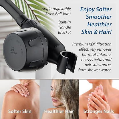 AquaCare Skin & Hair - World's Only Handheld Shower Head Filter with Built-in Hand Shower Bracket, ON/OFF Filtration Modes, Instant Cartridge Reload & Stay-Clean American KDF Cartridge, Matte Black