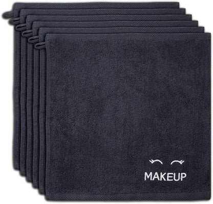 White Classic Bleach Safe Black Makeup Washcloths for Face Cleansing, 6 Pack - Super Soft Luxury Cotton Black Makeup Towels, Highly Absorbent and Quick Dry, All Makeup Remover Cloth | 13 x 13