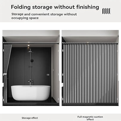 Bathroom Magnetic Folding Shower Curtain, Accordion-Style Shower Curtain, Suitable for Shower Rooms, bathtubs, Hotels or Apartments (High-Grade Grey, W:70*H79.5Inch)