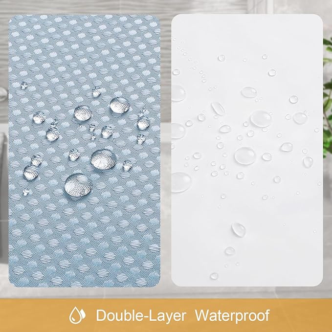 3 in 1 Stall Half Size Blue Shower Curtain Set-36 W x 72 H, Fog Blue Waffle Waterproof Fabric and PEVA Liner Set with Stainless Steel Hooks
