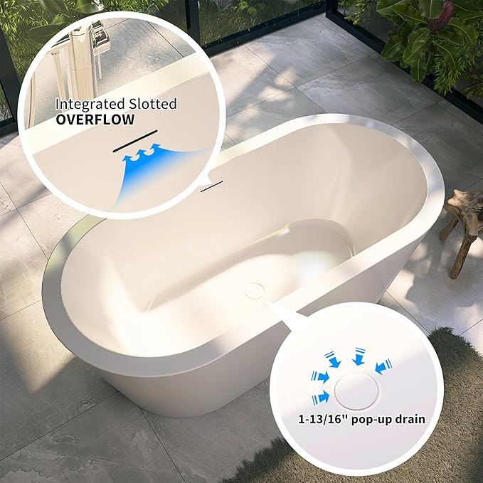 61" Acrylic Free Standing Tub, Stand Alone Tub, Freestanding Bathtub, Soaking Bathtub, cUPC Certified, LT(Glossy White)