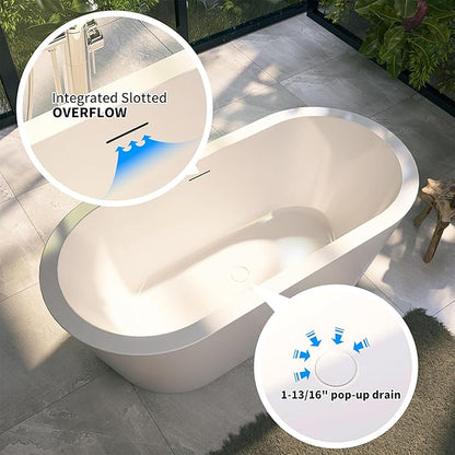 61" Acrylic Free Standing Tub, Stand Alone Tub, Freestanding Bathtub, Soaking Bathtub, cUPC Certified, LT(Glossy White)