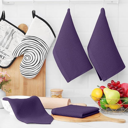 Homaxy 100% Cotton Waffle Weave Kitchen Dish Cloths, Ultra Soft Absorbent Quick Drying Dish Towels, 12 x 12 Inches, 6-Pack, Eggplant