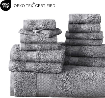 LANE LINEN 100% Ring Spun Cotton Bath Towel Set - 18 PCs - 4 Shower Towels, 8 Washcloths, 6 Hand Towels for Bathroom - Machine Washable, Quick Drying, Soft & Highly Absorbent - Space Grey