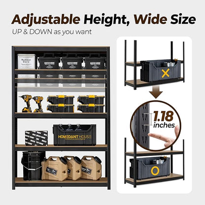 HOMEDANT House 5 Tier Laminated Metal Shelving Unit Adjustable Storage Utility Rack Heavy Duty Shelves Organization Multipurpose Shelf Kitchen Garage Pantry Closet (4, (L) 48.1" W, Black)