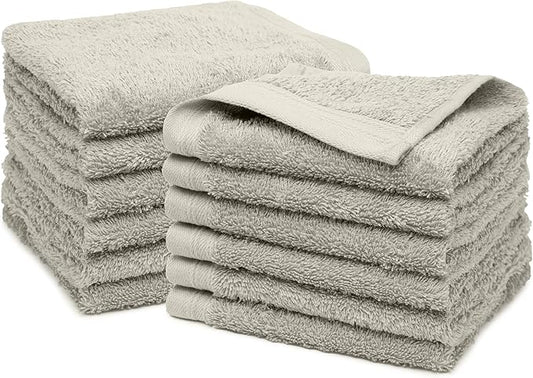 100% Cotton Washcloths Set 13” x 13” | Silver Towels | Set of 12 Ultra Soft and Highly Absorbent Washcloths Sets for Bathroom, Gym, Hotel, Spa | Machine Washable Face Towel