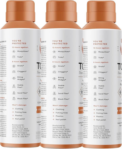 Citrus + Sandalwood Insect Repellent, 12-Hour Mosquito & Tick Protection, Picaridin-Based, Water-Based, Lightweight, Quick-Drying, Vanishing Scent, DEET Alternative, Face & Body Use,3 Pack