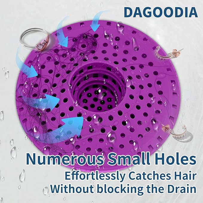 Bathtub Drain Hair Catcher,Tub Shower Drain Hair Trap/Strainer,3PCS Silicone Collapsible Tub Hair Catcher Drain Protector Designed for 1.47" to 1.75'' Regular Drains(Plum Purple)
