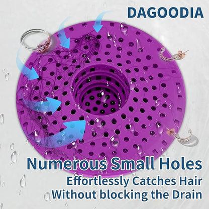 Bathtub Drain Hair Catcher,Tub Shower Drain Hair Trap/Strainer,3PCS Silicone Collapsible Tub Hair Catcher Drain Protector Designed for 1.47" to 1.75'' Regular Drains(Plum Purple)