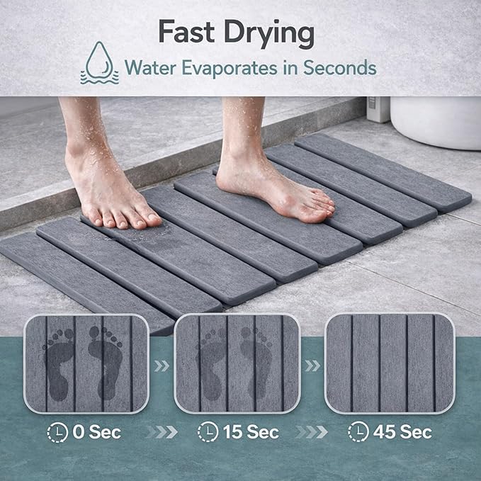 Foldable Stone Bath Mat – Premium Diatomaceous Earth Quick Dry Bathroom Mat, Water Absorbing, Non-Slip Stone Mat for Modern Bathrooms