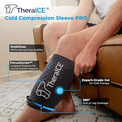 TheraICE Knee Ice Pack Wrap Compression Sleeve for Injuries, Reusable Gel Cold Packs Brace Also for Elbow, Ankle & Calf - Flexible Cold Wrap Recovery for Meniscus, ACL, MCL Pain Relief