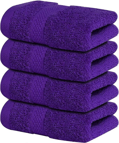 Infinitee Xclusives Luxury Wash Cloths for Showering [13x13] – 100% Cotton Washcloths [Pack of 4], Soft and Absorbent Face Towels for Bathroom Wash Clothes, Gym, and Spa (Profound Purple)