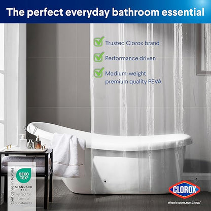 CLOROX Shower Curtain Liner, Premium Medium-Weight Durable Waterproof 6g PEVA for Bathroom with Weighted Magnets, Standard Size 72" x 72", Clear 1 Pack