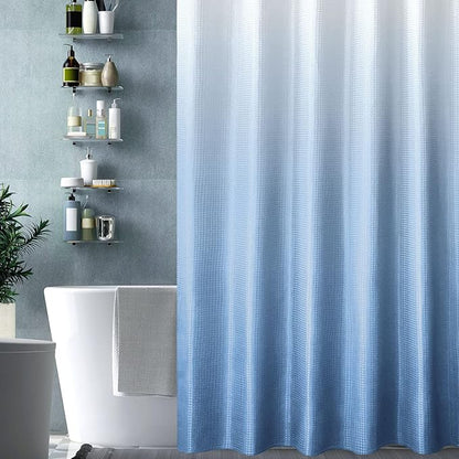 Gibelle Blue Shower Curtain for Bathroom, Waffle Weave Textured Ombre Fabric Shower Curtain Set with Hooks, Water Repellent, Machine Washable, 72 x 72