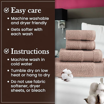 HALLEY Turkish Cotton Towels (Set of 4) 1 Bath Towel 1 Hand Towel 2 Washcloths, Super Soft Highly Absorbent 100% Cotton Towels for Bathroom and Kitchen for Mother’s Day (Taupe)