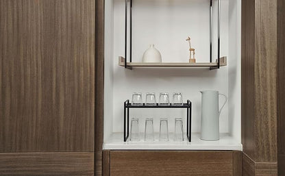2Pack Kitchen Cabinet Shelf Counter Organizer Rack Pantry Storage Bathroom Bedroom Office Table Desk Space Saving Stackable Rust Resistant Non Slip Black Tall Wide L16.1in W10.6in H9.5in