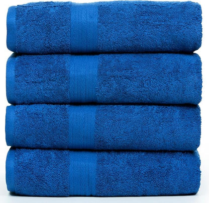 Ample Decor Bath Towel Set of 4 30 X 54 Inch 600GSM 100% Cotton Quick Dry Bathroom Towel - Navy Blue