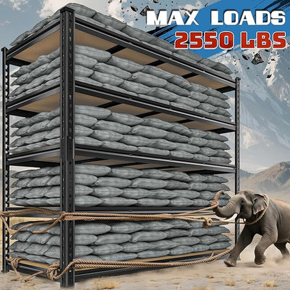 55" W Storage Shelves, 2550LBS Garage Shelving, 5-Tier Metal Shelving Unit, Adjustable Heavy Duty Shelving for Garage, Warehouse, Pantry, Kitchen, 55" W × 24" D × 72" H, Black
