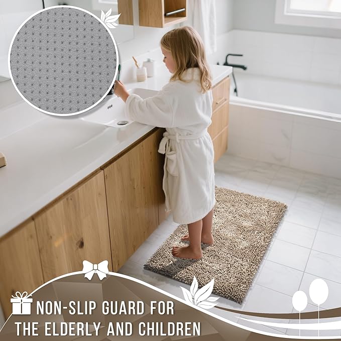 Yimobra Chenille Bathroom Rugs Non Slip, Extra Thick Soft Absorbent Bath Rug, Machine Washable Quick Dry Bath Mat for Bathroom Floor, Tub and Shower, Home Decor Accessories, 24x17, Camel
