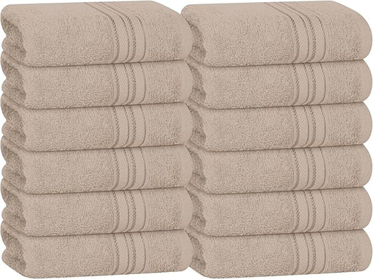 BOUTIQUO Ultra Soft Cotton Washcloths, Contains 12 Piece Face Cloths 12x12 inch, Ideal for Everyday use Face Towels, Compact & Lightweight Multi Purpose Washcloths - Tan