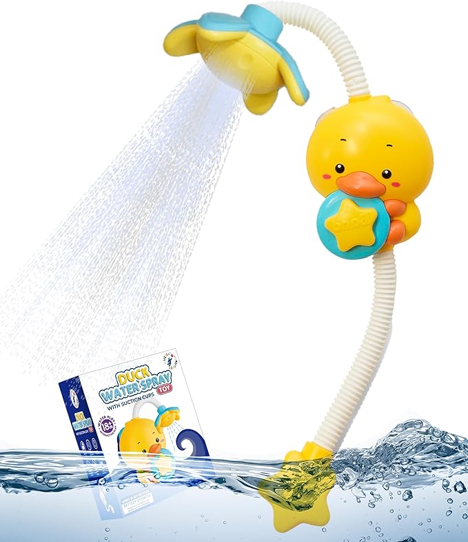 Yellow Duck Water Spray Suction Cup Toddler Bath Toy for Boys and Girls - 18+ Months and Up - Features Waterproof Recycling Water Pump with Multi-Spray Modes for Bathtime Water Play in Bathtub