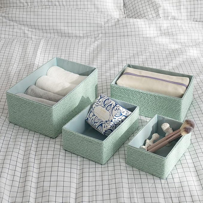 LA JOLIE MUSE Storage Baskets Set 4 - Stackable Woven Basket Paper Rope Bin, Storage Boxes for Makeup Closet Bathroom Bedroom (Light Green)