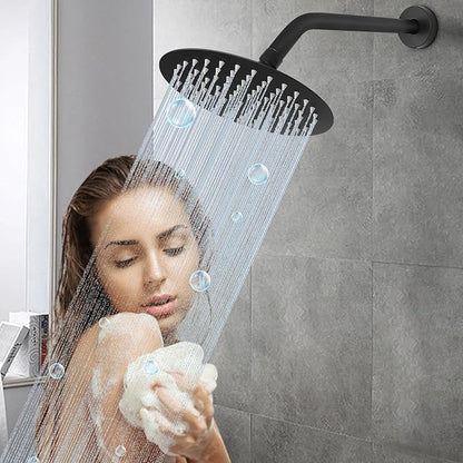 HarJue Shower Arm with Flange and Teflon Tape, Wall Mounted Shower Pipe 304 Stainless Steel Extension Arm for Fixed Shower Head & Handheld (12 Inches, Matte Black)