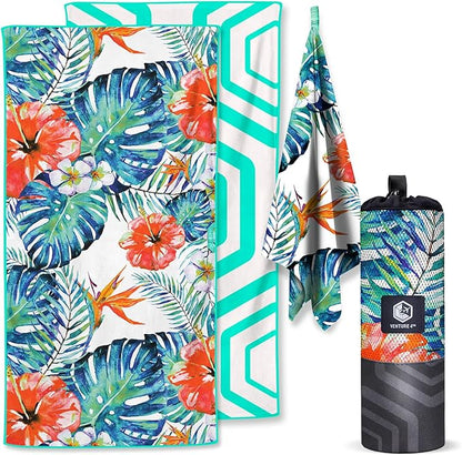 VENTURE 4TH Microfiber Beach Towel: Quick-Dry, Compact, Sand-Free, Absorbent, Sandproof and Lightweight - Perfect for Camping, Beach, and Roadtrips (Tropical Heat Design | 35x78 inches)