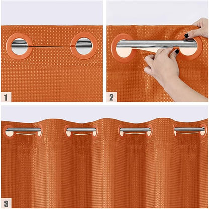 MitoVilla No Hooks Needed Orange Waffle Shower Curtain Liner Set, Modern Waffle Weave Heavy Duty Fabric Cloth Shower Curtain with Snap-in Liner for Luxury Neutral Hotel Spa Bathroom Decor