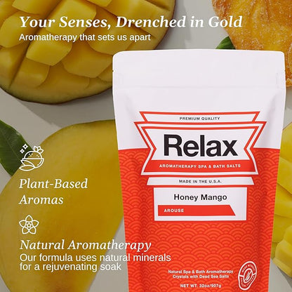 Relax Spa & Bath, Epsom & Dead Sea Salts, Aromatherapy Bath Salts for Hot Tub, Bath, or Spa, Infused with Magnesium, Honey Mango Scent