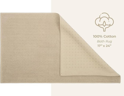American Soft Linen Bath Rug, 17 in 24 in 100% Cotton Bath Mats Rugs for Bathroom, Slip Reducer Washable Shaggy Form Area Rugs, Beige Bath Rug