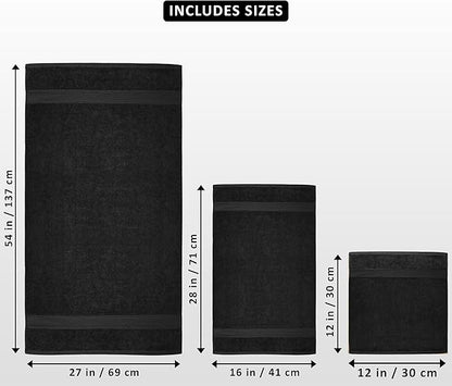 Utopia Towels 8 Piece Luxury Towel Set – Majestic Plush, Super Absorbent & Quicker-to-Dry, Thick 100% Ring Spun Cotton Towels for Bathroom, Spa & Hotel – 2 Bath, 2 Hand, 4 Washcloths, Black