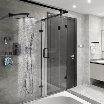 Shower Faucet Set, Matte Black Rainfall Shower System Complete Wall Mounted for Bathroom with 12 Inch Square Shower Head and Handheld Shower Head Rain Mixer Combo Set