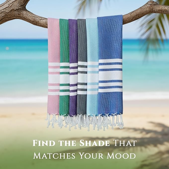 Turkish Cotton Beach Towel Pack of 4 & 1 Boho Tote Bag - Hammam Towels - No Shrink - Quick Dry - Lightweight - Sand Free - Camping - Pool - Tanning - Beach Essentials - Green (40"x70")